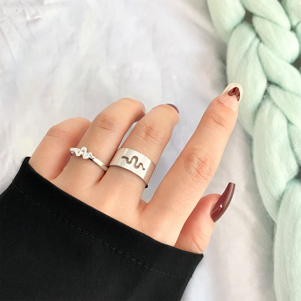 

IFMIA Trendy Silver Color Snake Rings For Women Men Lover Couple Rings Set Friendship Engagement Wedding Open Rings 2021 Jewelry