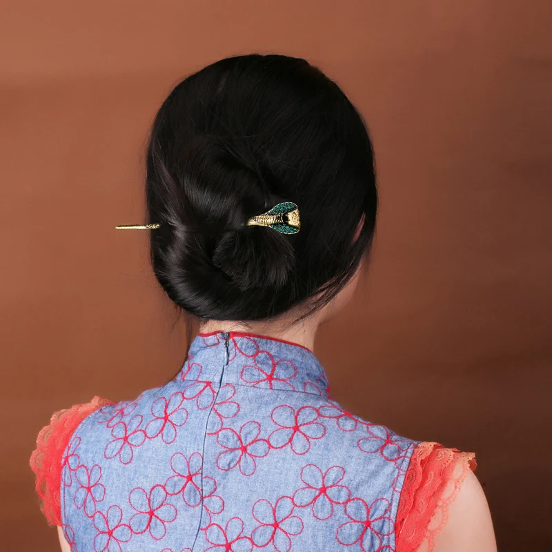 Morkopela Snake Hair Stick Jewelry Vintage Rhinestone Hairpin Sticks Women Banquest Crystal Pins Accessories | Украшения и