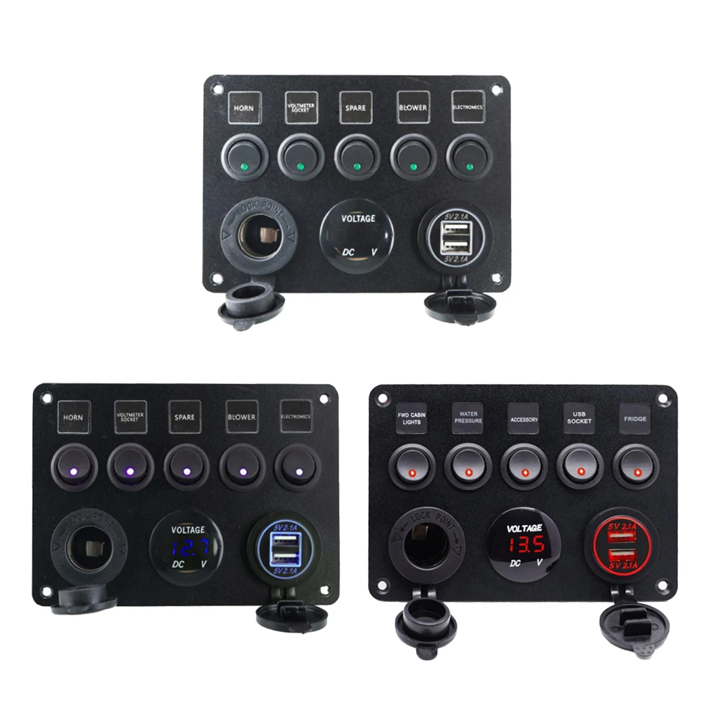 

LED Rocker Switches Control Panel Circuit Charger Car Marine W/ Dual USB Port 12V Digital Voltmeter Control Switches For Marine