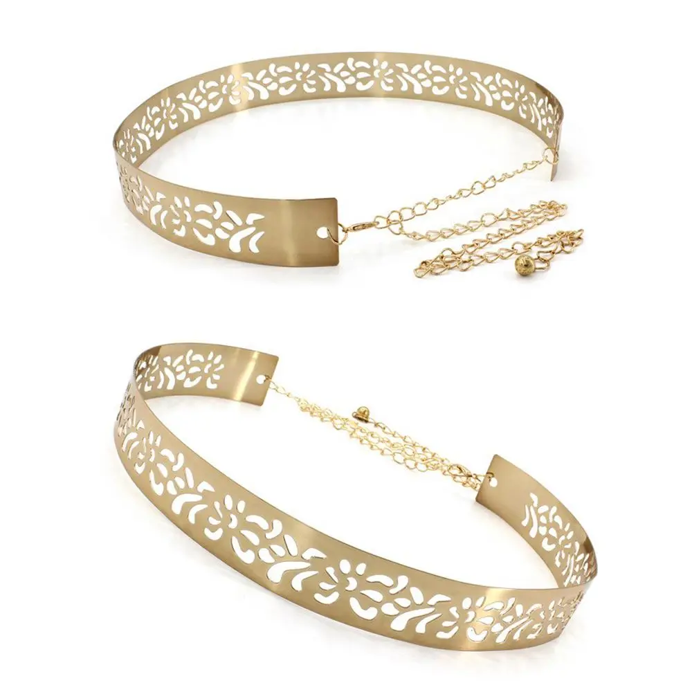 Women Vintage Waist Belts Metal Sequin Hollow Western Waistband for Girls Gold Wild Chain Belts Dress Overcoat Decor Fashion New