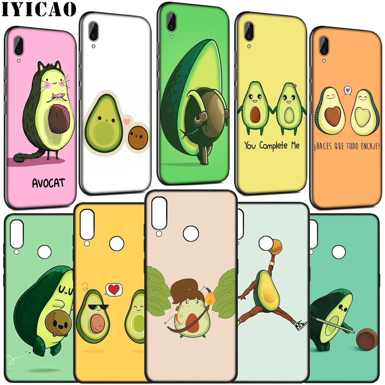 IYICAO милый черный мягкий силиконовый чехол с принтом авокадо для Huawei Y9 Y7 Y6 Prime 2019