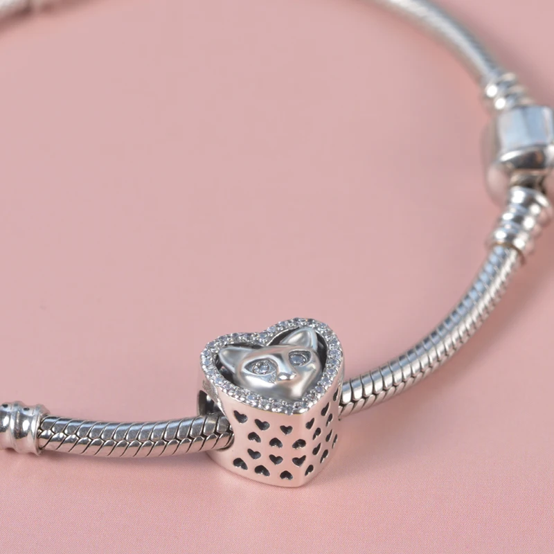 100% 925 стерлингового серебра бусины в форме милых животных с рисунками котят и