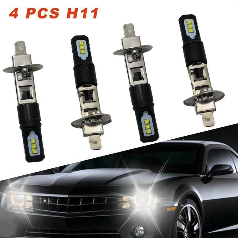 

4X H1 6000K Super Bright White 6000LM DRL LED Headlight Bulb Kit High-Beam