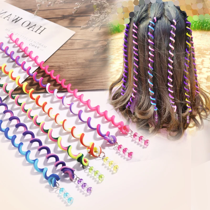 

6PCS/Set Girls Cute Colorful Crystal Long Spiral Headbands Hair Bands Braid Hair Ornament Hairband Kids Fashion Hair Accessories
