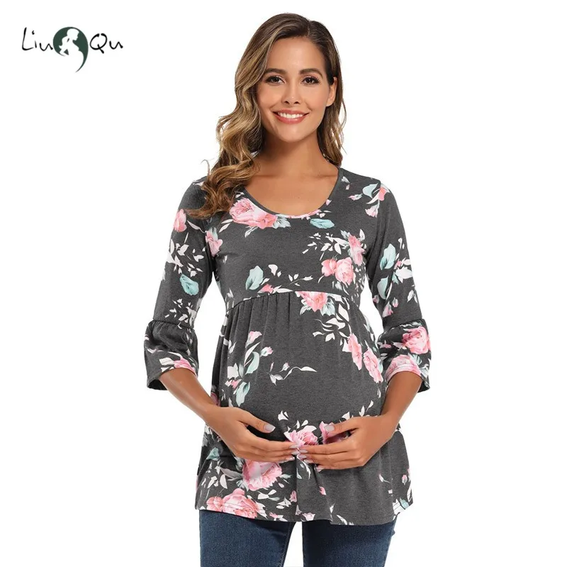 Женская блузка с рукавом 3/4 оборками и принтом Повседневная свободная туника для