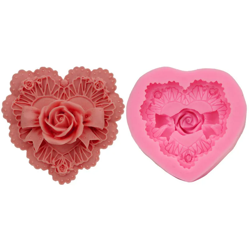 

Heart Shape Bow Rose Molds DIY Fondant Cake Baking Tools Handmade Soap Making Mould Chocolate Cake Bakeware Decoration