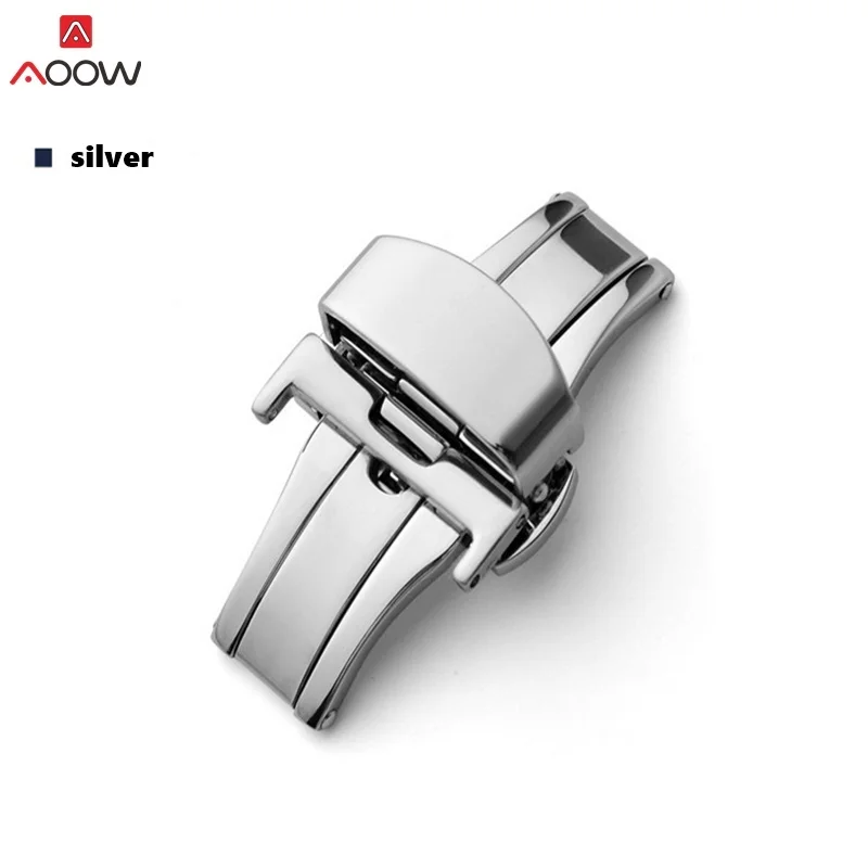 Silver AOOW застежка-бабочка из нержавеющей стали с двойным нажатием для ремешка часов 12 мм 14 мм 16 мм 18 мм 20 мм 22 мм - Цвет ремешка: Silver