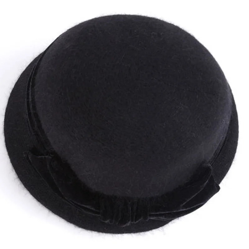Black Cap Only Для женщин шерсти кроличий мех трикотажная шапка Федора модные Винтаж шляпа с широкими полями Женская зимняя обувь Шапки вырезом теплая шапка с шарфом - Цвет: Black Cap Only
