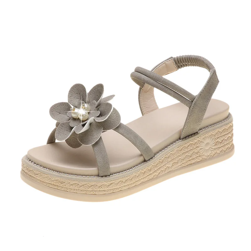 

Sandals Straps Muffins shoe 2021 Women's Ladies Shoes Summer Clogs With Heel Suit Female Beige Flat New Comfort Thick Low Wedge