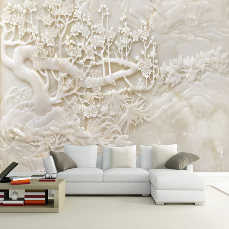 Настенная бумага на заказ белая тисненая веточка цветы олень 3D постер гостиной