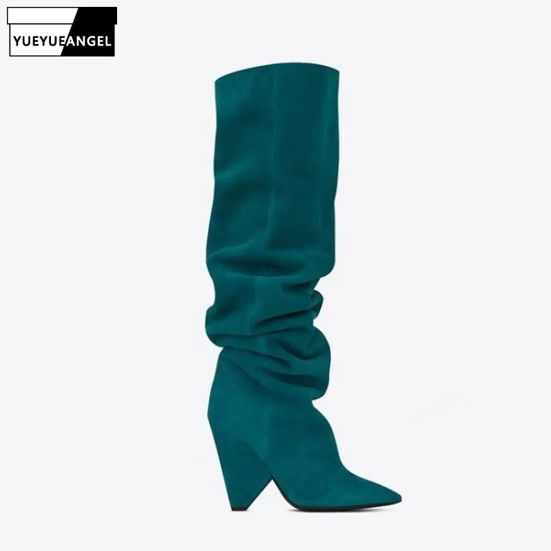 

Женские модельные Серебристые сапоги до колена, брендовые мотоциклетные сапоги на высоком каблуке-шпильке, с острым носком, большие размер...