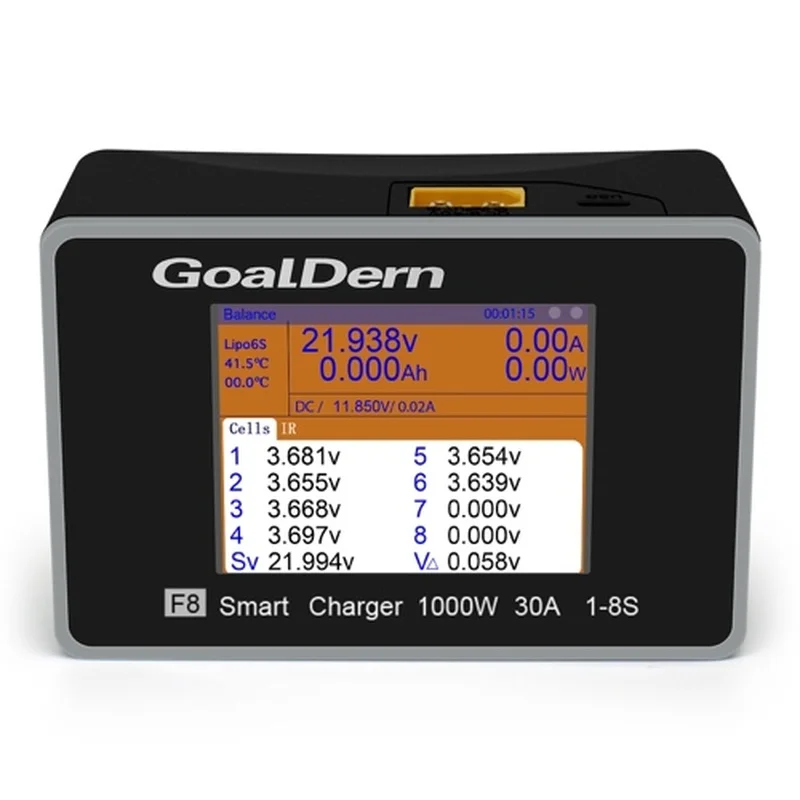 

GoalDern F8 1000W 30A Smart Battery Balance Charger Discharger for 8S LiFe Lilon LiPo LiHv NiMh NiCd Pb