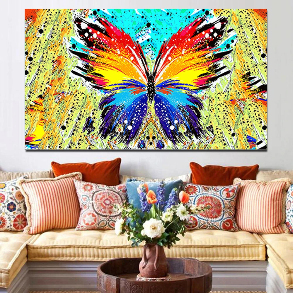 

Colorful Graffiti Butterfly Creative Abstract Canvas Painting Animal Fashion Poster and Printing for Living Room Home Decoration