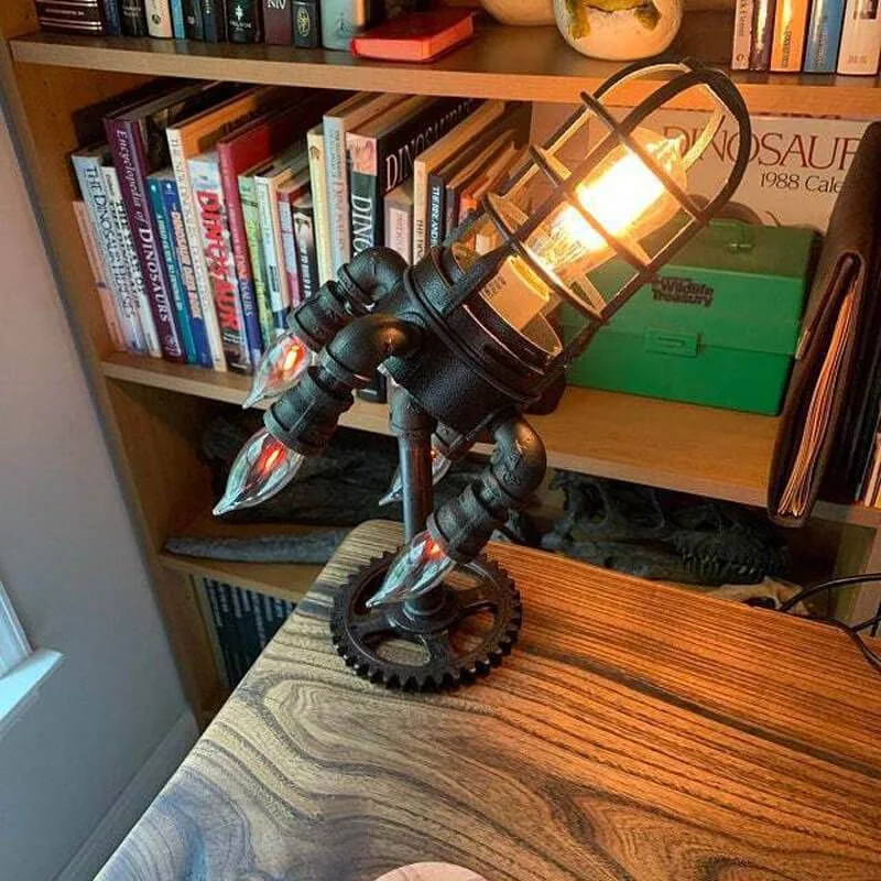 

US/EU Plug Steampunk Rocket Lamp Punk Style Lights Metal Desktop Decor Ornaments Wall Decoration Light Led Light Lamp Hot 2021