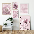 Постеры с изображением розовых цветов, вишневых цветов, роз, пионов, неба, птиц, настенная живопись, картины на холсте в скандинавском стиле для декора гостиной