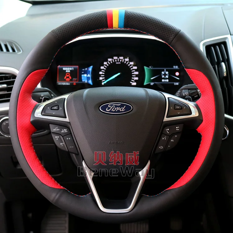 

DIY hand-sewn leather car steering wheel cover for Ford Mondeo edge