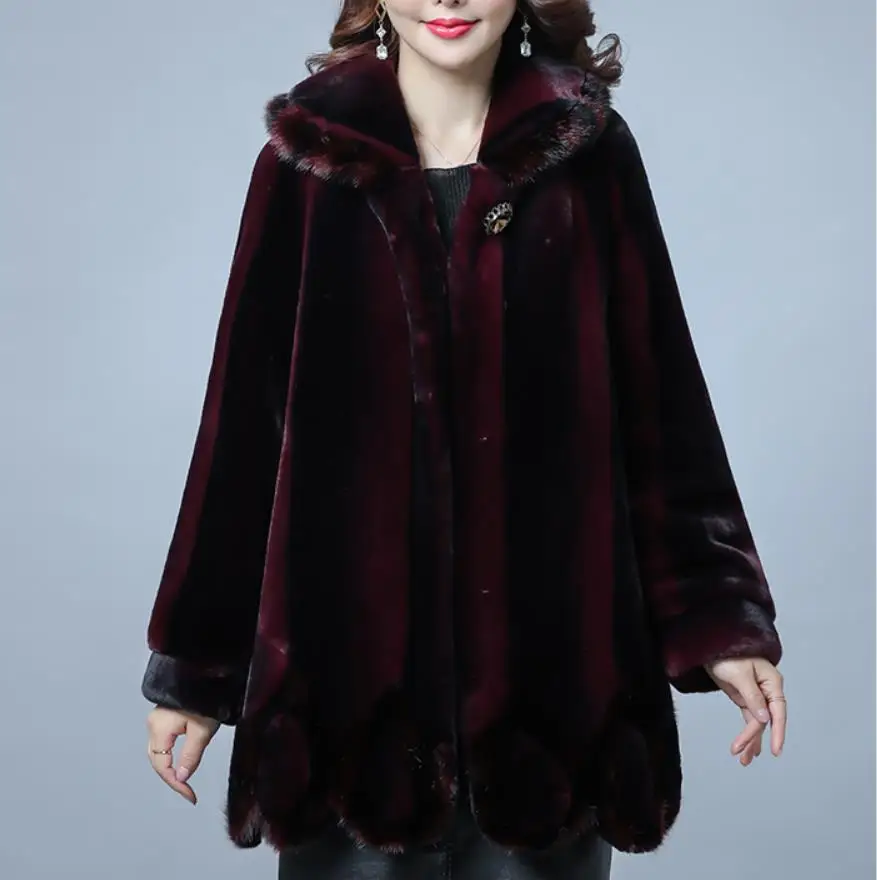 

Winter Fur Coat For Middle aged Old Women Thick Loose Mother Clothing Imitation Mink Thick Warm Fur Vintage fashion high quality