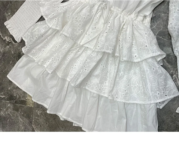 

Spring 2021 New National Fashion Retro Elegant Mini Dress Fresh Drawstring High-waist Slim Dress Student Art Cake Dress Feminine