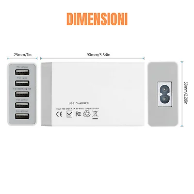 MULTIPRESA USB 5 PORTE CARICATORE MULTIPLA DA TAVOLO CON CAVO SPINA 40W | Дом и сад