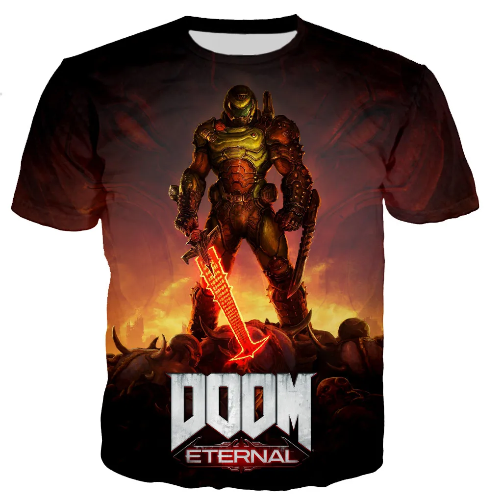 

Футболка Doom Game-унисекс с 3D принтом, Детская летняя уличная одежда с коротким рукавом, Прямая поставка