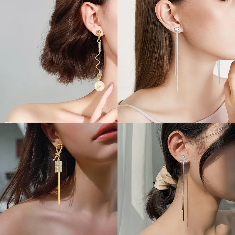 Женские серьги-подвески с жемчугом сережки золотого и серебряного цвета