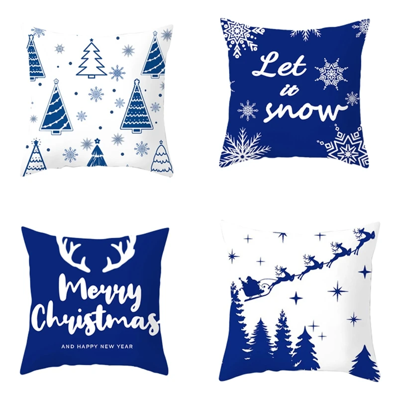 

4 Pcs/Set Cartoon Letter Christmas Pillowcase Custom Office Sofa Cushion Linen Cushion Cover for Couch, Sofa, or Bed