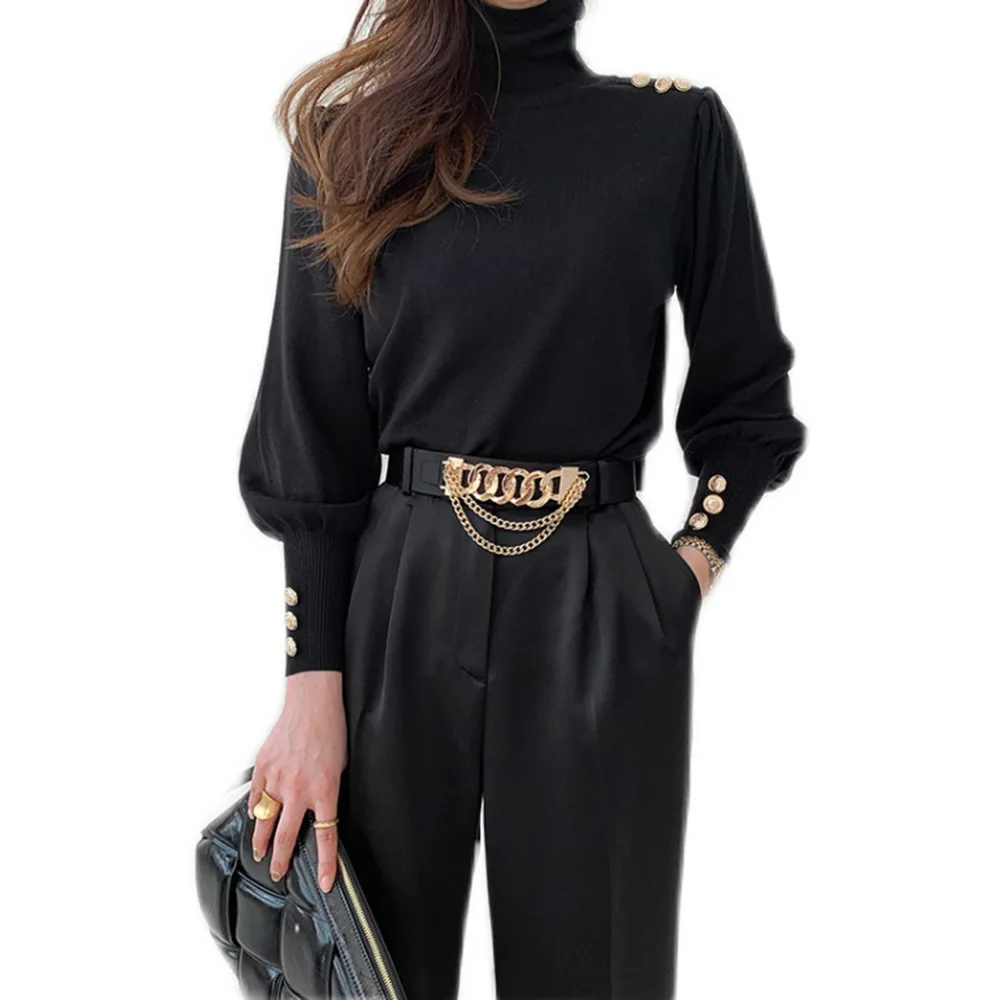 

Korean Version Japanese Sweater Autumn Winter Fashion Temperament Button Long Sleeve Knitting High Collar Base Coat