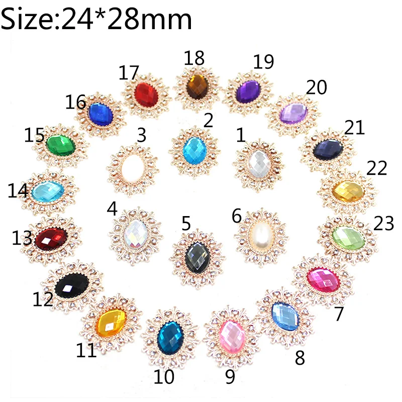 

10Pc 24*28mm Rhinestone Acrylic Buttons Decorative For Craft Sewing Diamond Flatback Button Embellishment DIY Hair Accessory