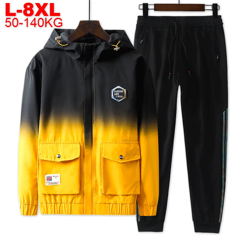 Autumn Winter Men's Tracksuit Gradient Jackets +Pants 2 Pieces Sets Hip Hop Sports Jogger Set Casual Sportwear Outfit Plus Size