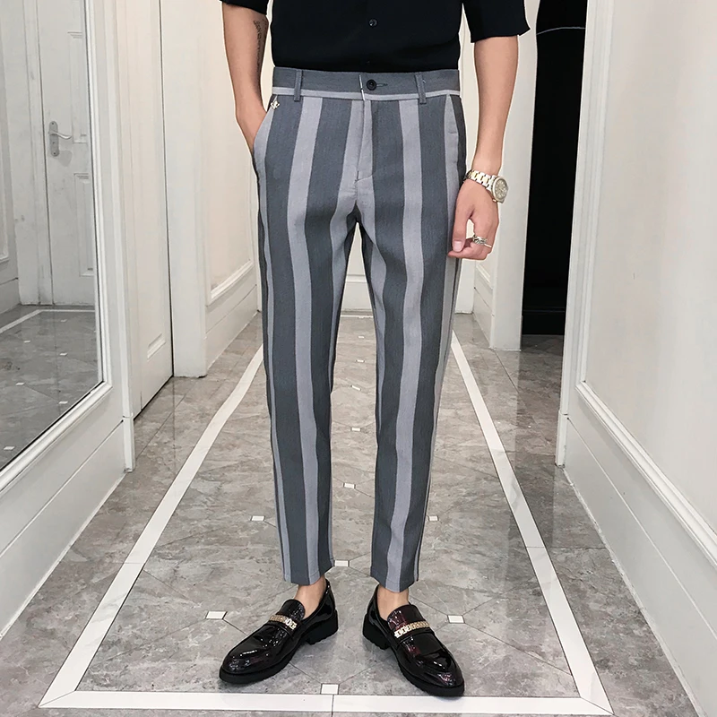 Мужские формальные брюки в полоску повседневные однотонные облегающие деловые