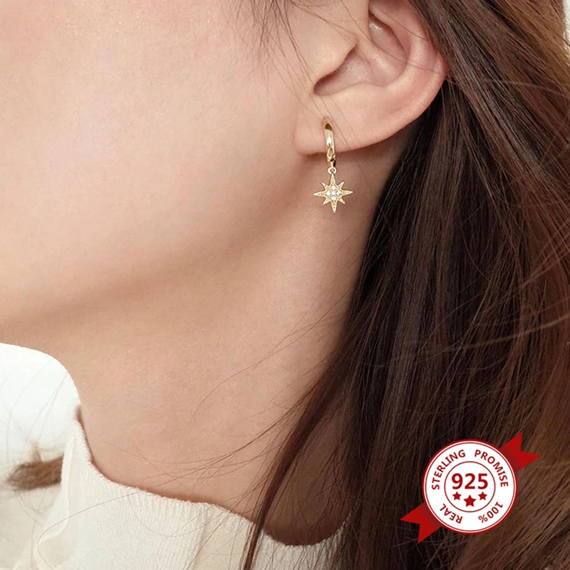 

Silver 925 Jewelry Earrings For Women Wind, Star And Moon Asymmetry Dangle Earring Gold/Silver Jewelry 2021 Trend Jewelry Fine