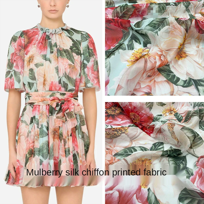 

Женская шифоновая юбка с принтом пион, юбка ручной работы с цифровой печатью, весна-лето 2021