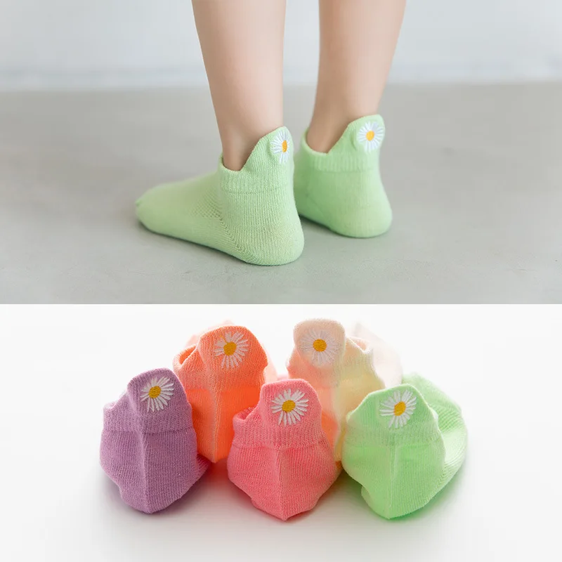 Calcetines de malla con bordado de margaritas para ni&ntilde;os, medias de algod&oacute;n suave y transpirable, 5 par/lote-5