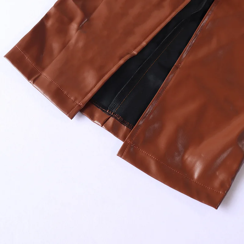 

2021 solid color women's leather dress sexy V-neck exposed backpack hip slit sling leather dress y2k birthday dress for women
