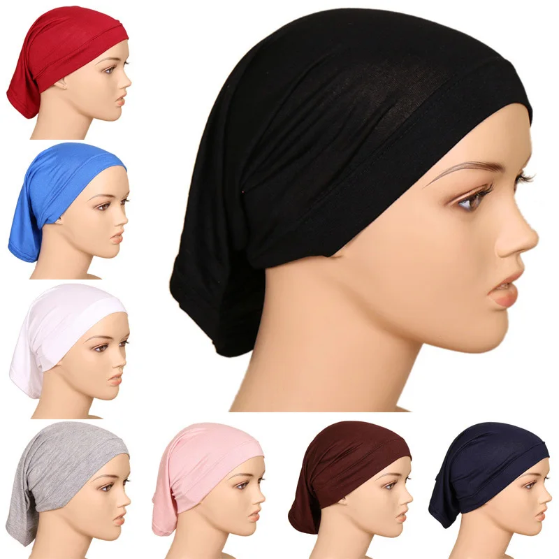 

Soft Polyester Women Hijab Caps Muslim Stretch Turbans for Woman Islamic Underscarf Bonnet Hat Female Headband Tube Hats