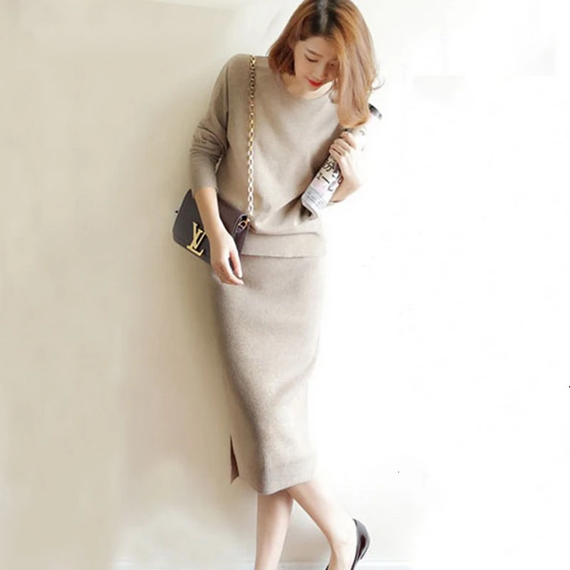 Новинка 2019 женские кашемировые свитеры и вязаные Облегающие юбки до бедра