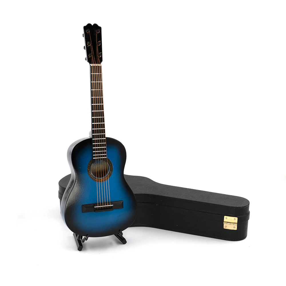 

1Pcs Wooden Miniature Blue Guitar Model Mini Musical Instrument for 1/12 Dollhouse 1/6 1/10 1/4 Action figure Decoration Gift