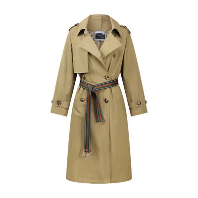 gold khaki coat Желтый хаки серый длинный плащ женский двубортный свободный длинный Тренч пальто для женщин casaco feminino - Цвет: gold khaki coat