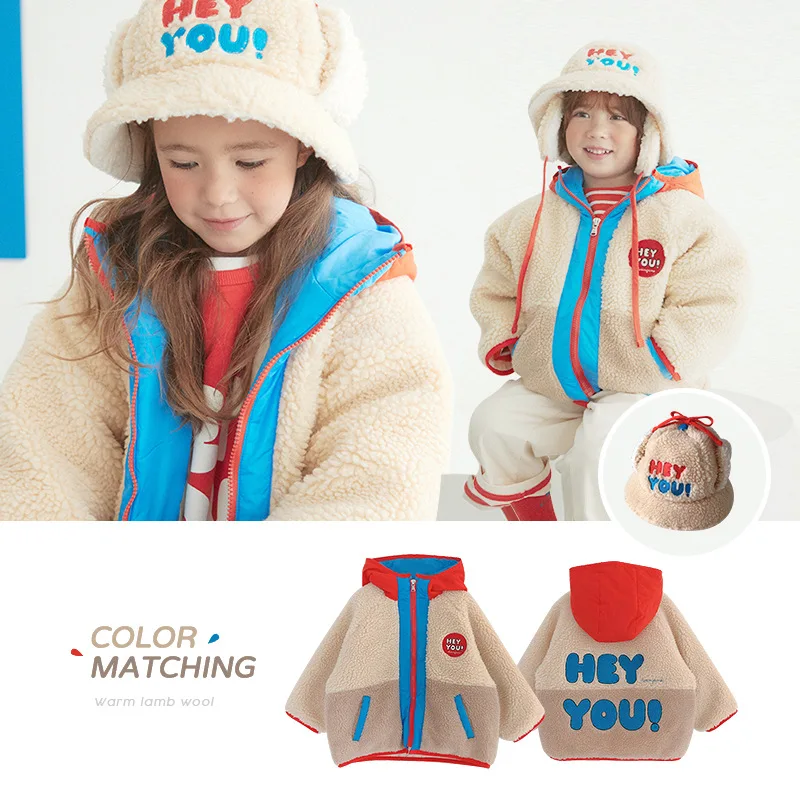 

Kids Jackets For Girls 2021 Lamb Plush Overalls For Children's Winter Toddler Boys Outwear Sweaters Jackets Children's Clothing