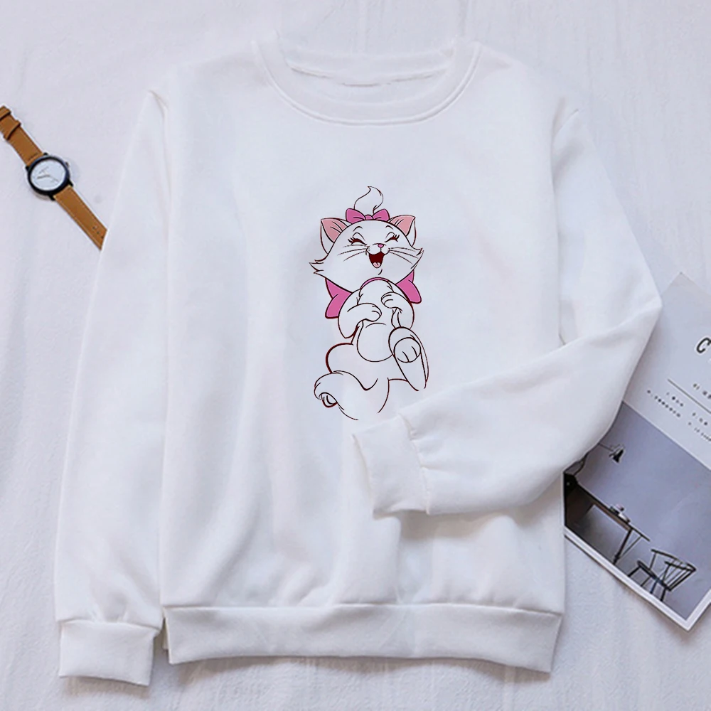 

Marie Cat Hold What You Like Umbrella Sweatshirt Disney The Aristocats White Hoodies Beautiful Loose Casual Top Cartoon Pullover