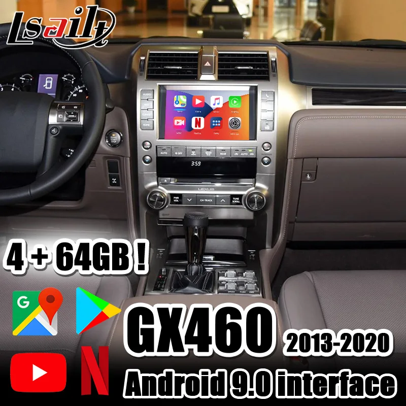 Android 9 0 CarPlay и мультимедийный видеоинтерфейс навигационный бокс для GX460 2013 2020 с 4 + 64