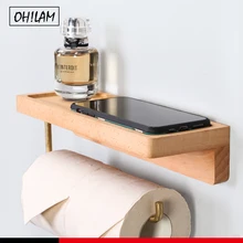 Modern Walnut Wood Brass Wall Mount Toilet Paper Holder With Phone Shelf Roll Paper Holder Bathroom Fixture Bathroom Accessories