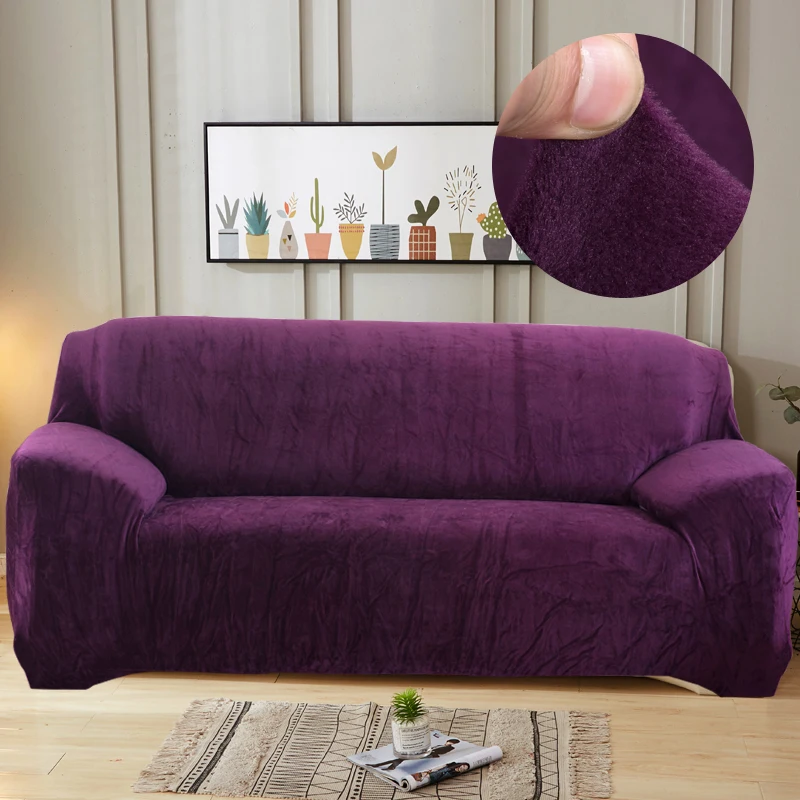 purple Плюшевые тканевые чехлы для диванов, бархатные плотные чехлы для диванов, сохраняющие тепло, чехлы для диванов, защитные чехлы из полиэстера, пыленепроницаемые однотонные серые чехлы - Цвет: purple