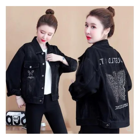 

Short jacket women autumn 2021 Korean women's back embroidery denim jacket loose denim short jacket jacket