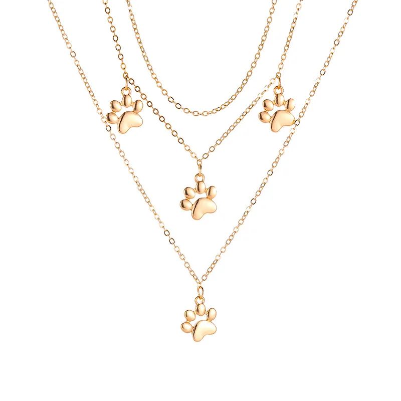 

Vintage Multilayer Cat Paw Print Pendant Necklace Women Gold Silver Color Statement Choker Bohemia Necklaces Jewelry Gift