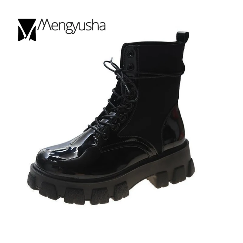 2020 тренд на платформе Сапоги В рыцарском стиле шнуровке Ботильоны Обувь из