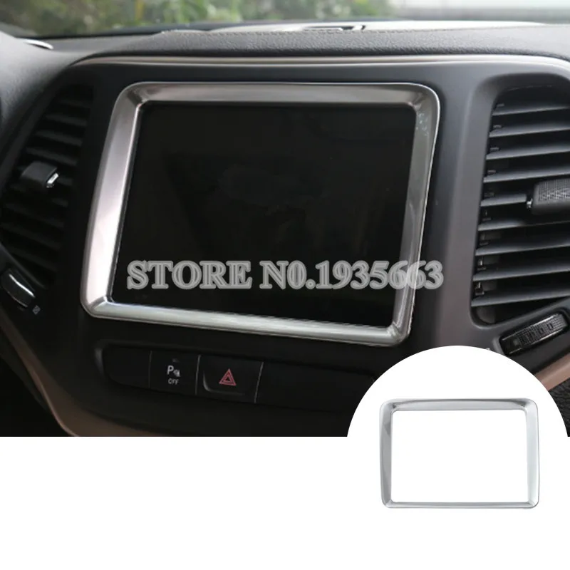 

For Jeep Cherokee Matte Silver/Black Dashboard GPS Navigation Cover Trim 2014-2016 1pcs Car Accessories Interior Car Decor