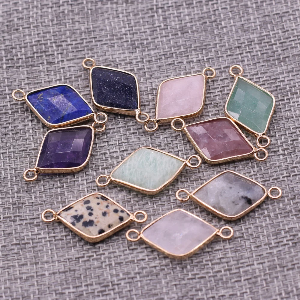 

Natural Stone Rhombus Pendant Connector Charms Faceted Amethysts Quartz Pendants for Women Jewelry Making DIY Earrings Necklace
