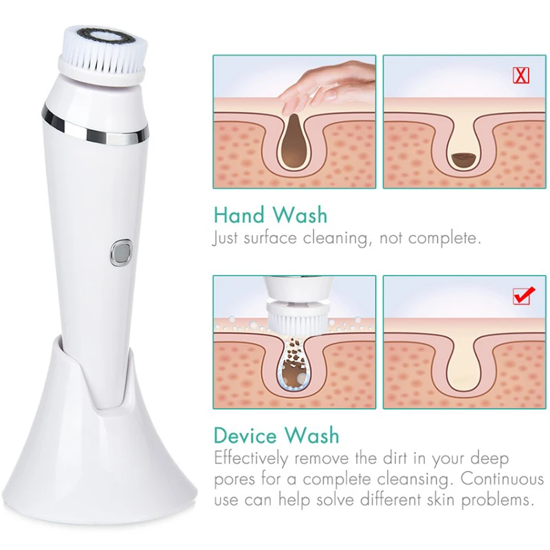 4 в 1 электрическая Массажная щетка для лица с насадками|Устройства чистки лица| |