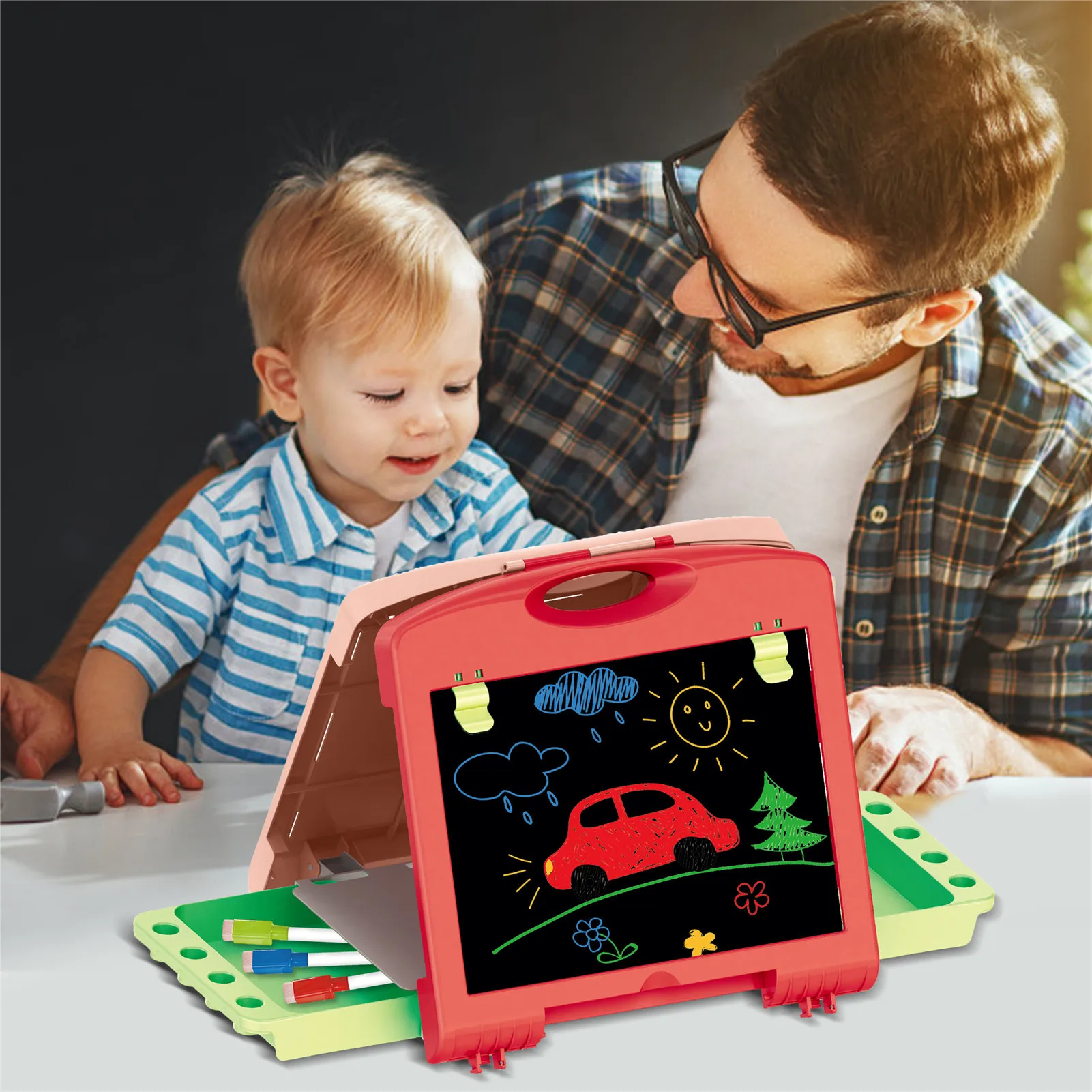 

2-in-1 Children's Desktop Double-sided Easel Blackboard Whiteboard Four-legged Storage Box Portable Handbag Appearance